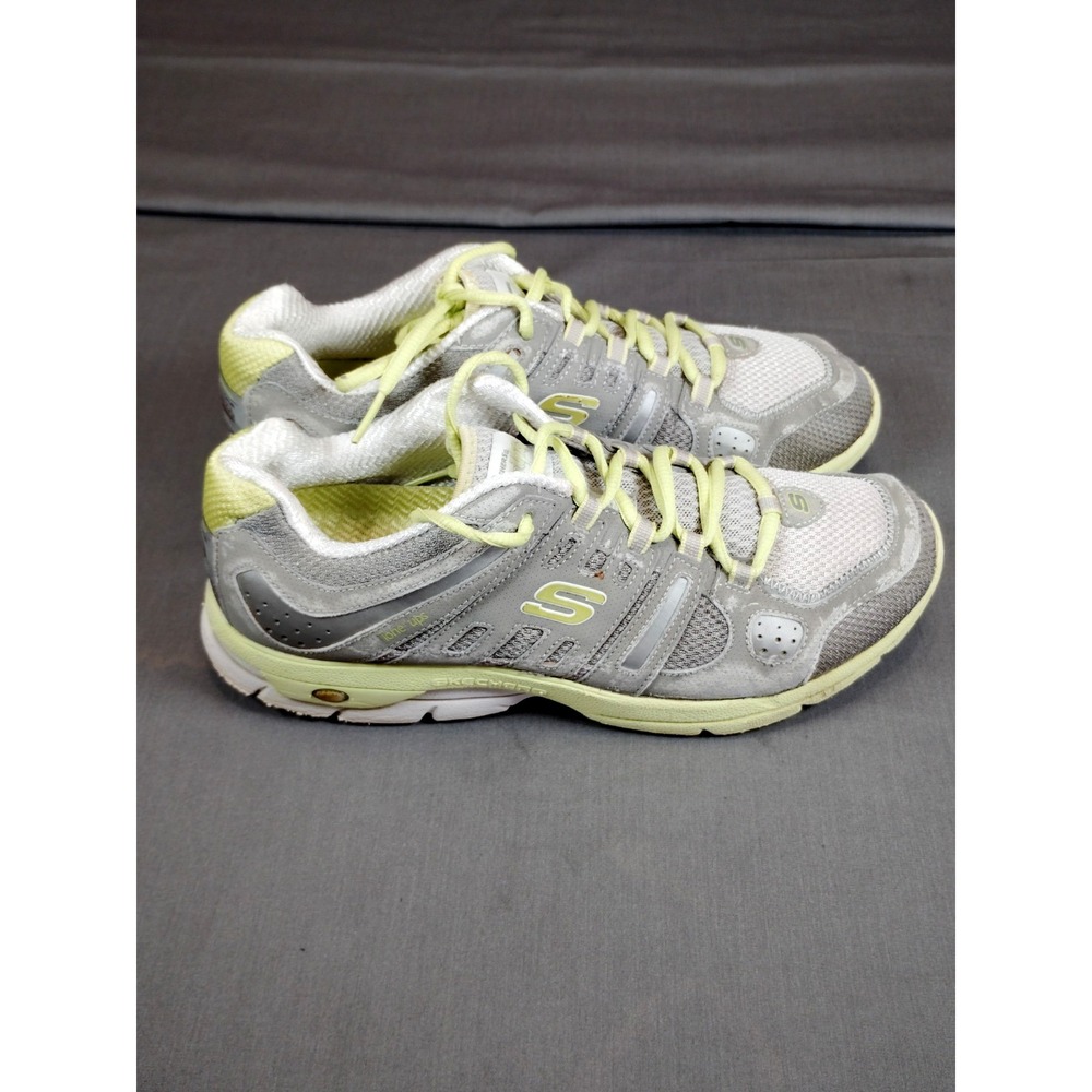 Skechers GOrun Fast Women 8.5 Gray Yellow Mesh Lace-Up Lightweight Athletic Shoe
